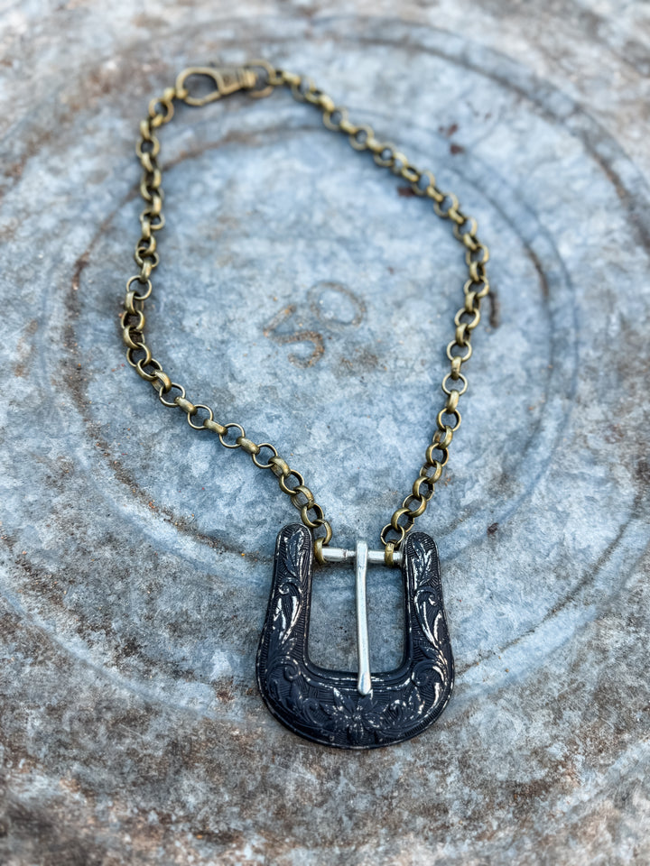Antique Belt Buckle Necklace - Black