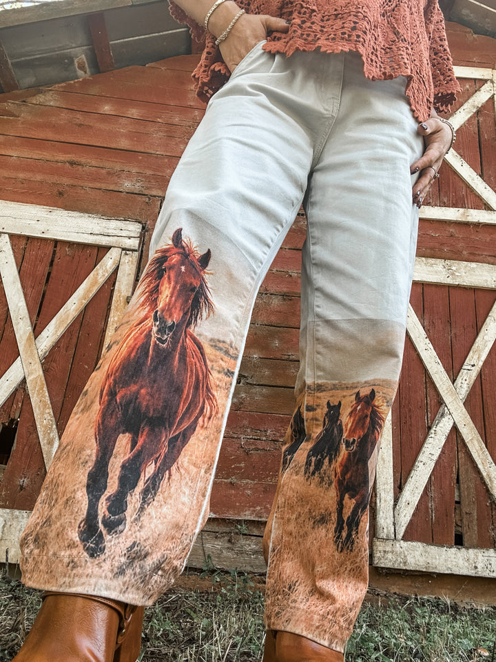 Wild at Heart Horse Denim Barrels