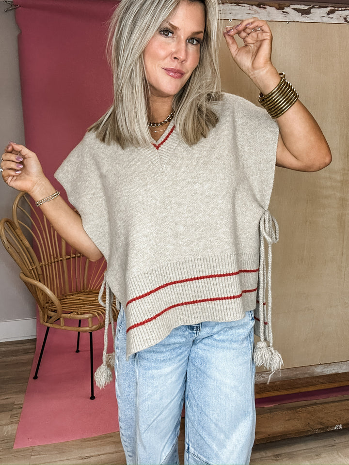 All Day Cozy Tassel Sweater Vest -Taupe DOORBUSTER