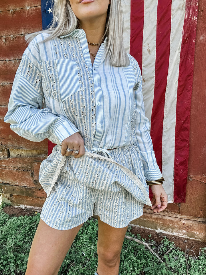 Keepsake Pinstripe Eyelet Lace Set