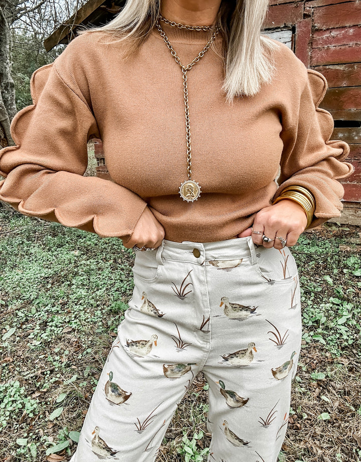 On the Edge Scalloped Sleeve Sweater