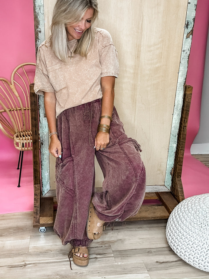Always A Yes Mineral Wash Top - Taupe