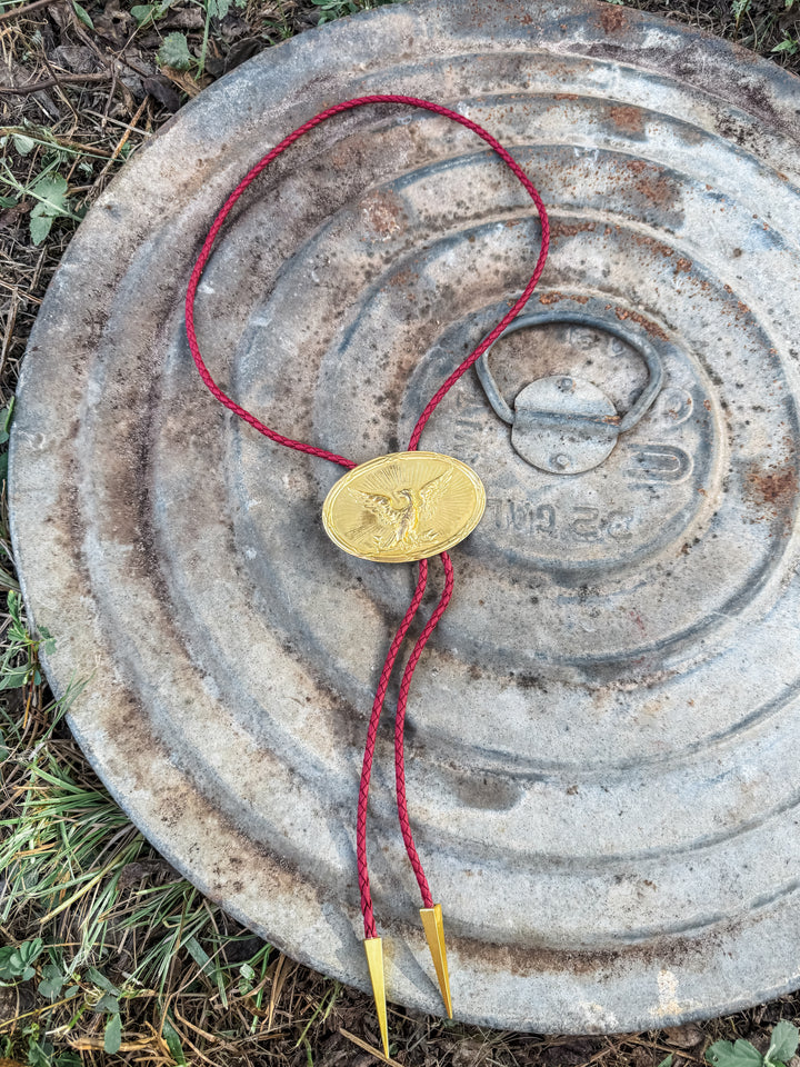 Bolo Tie - Antique Eagle & Red Combo