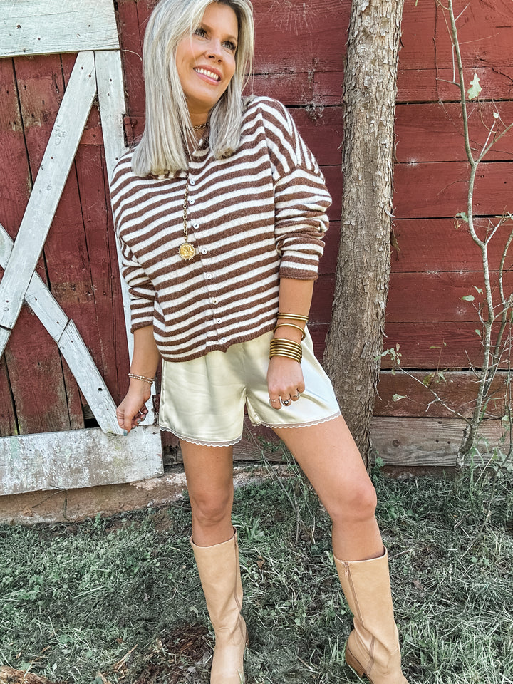 Lucky Lace Satin Shorts - Cream