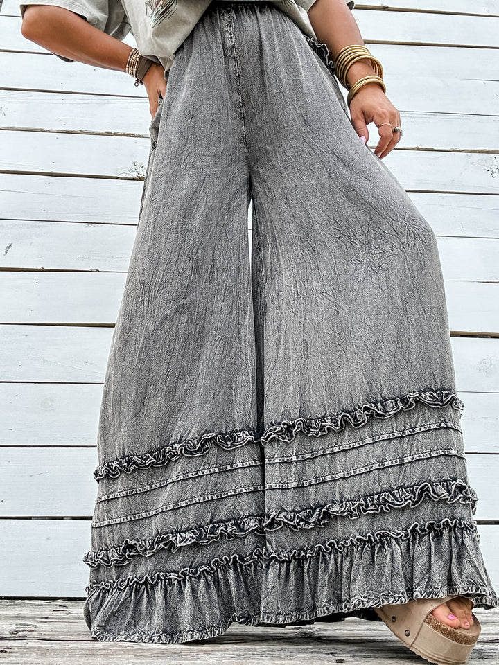 Washed & Ruffled Wide Leg Bottoms