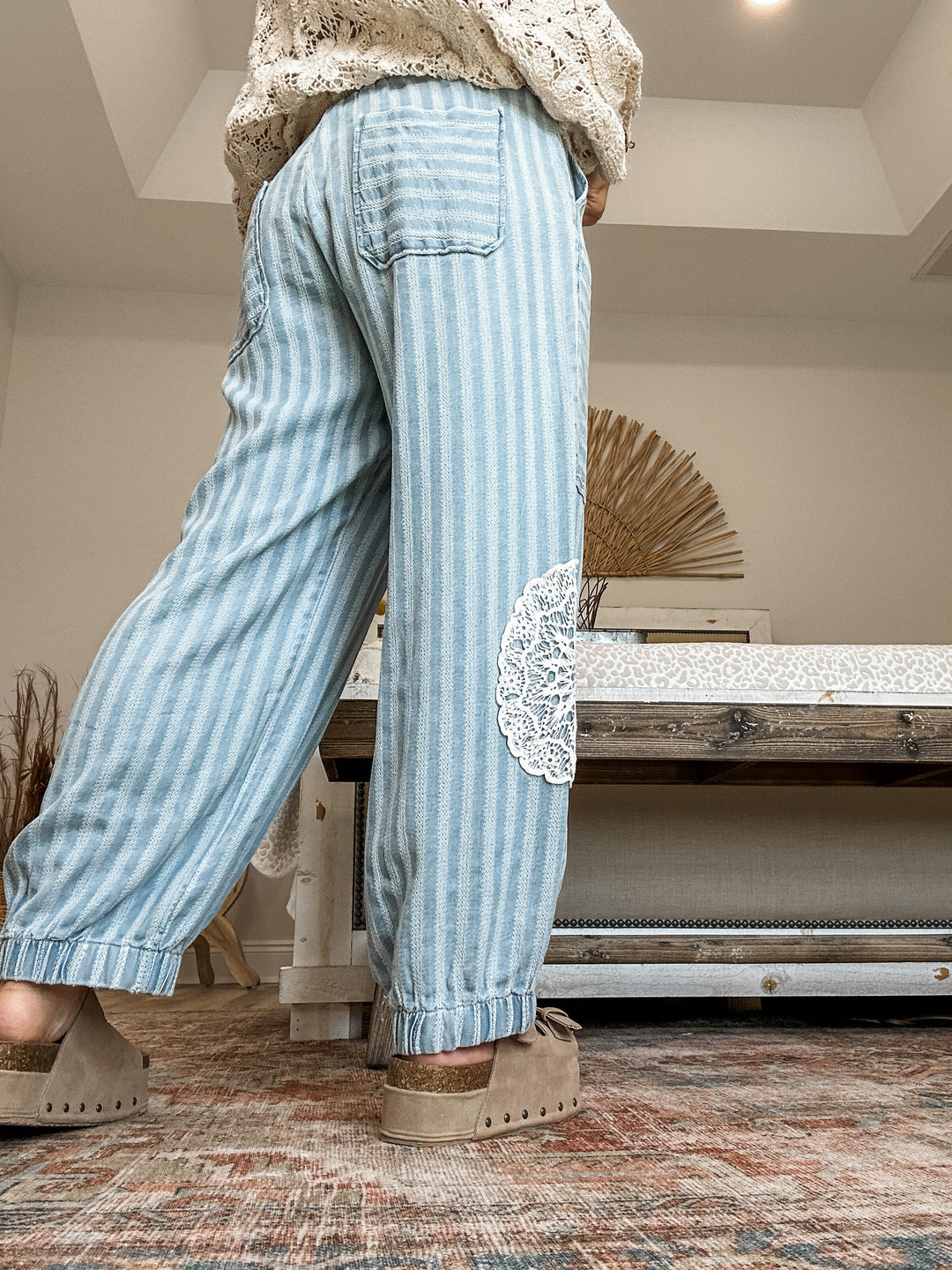 Crochet & Denim Lace Patch Joggers