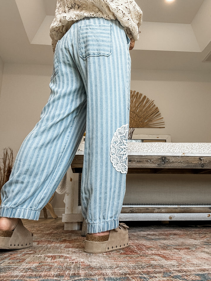 Crochet & Denim Lace Patch Joggers
