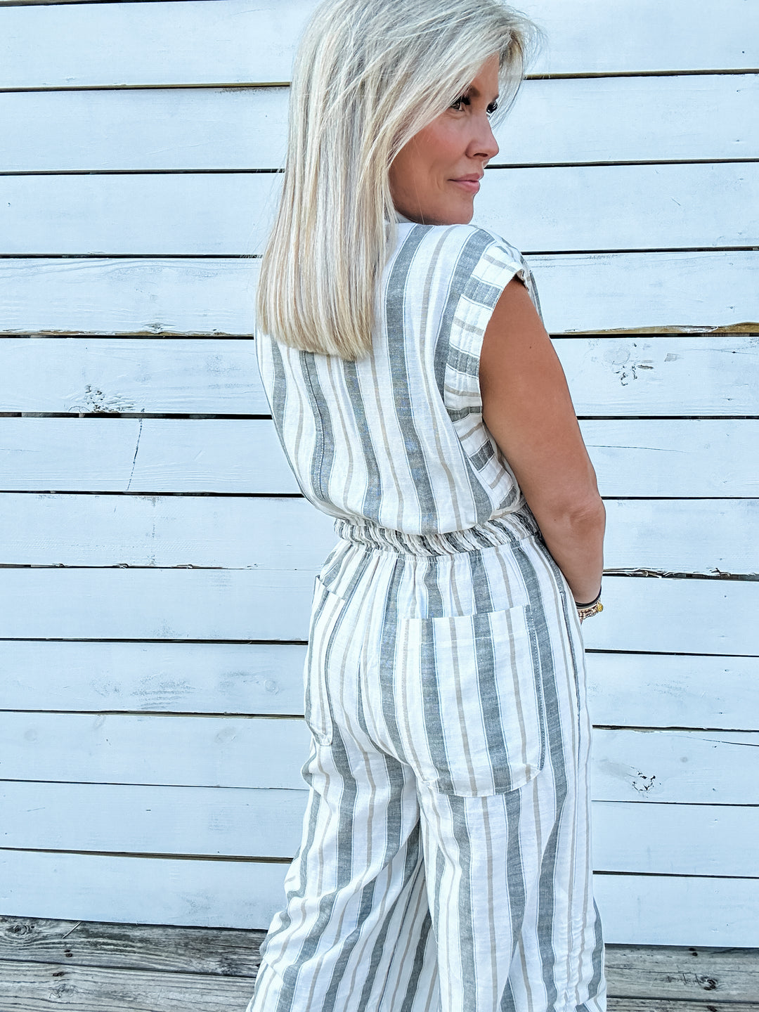 Easy Win Olive Stripe Jumpsuit