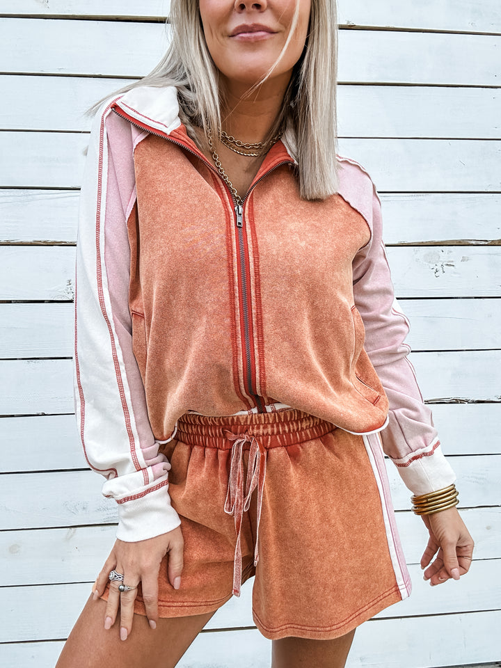 Varsity Vintage Colorblock Zip Up Set