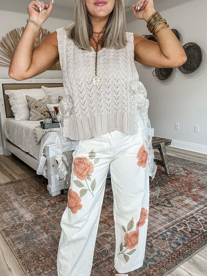 Extra Touch Side Tie Tank - Taupe