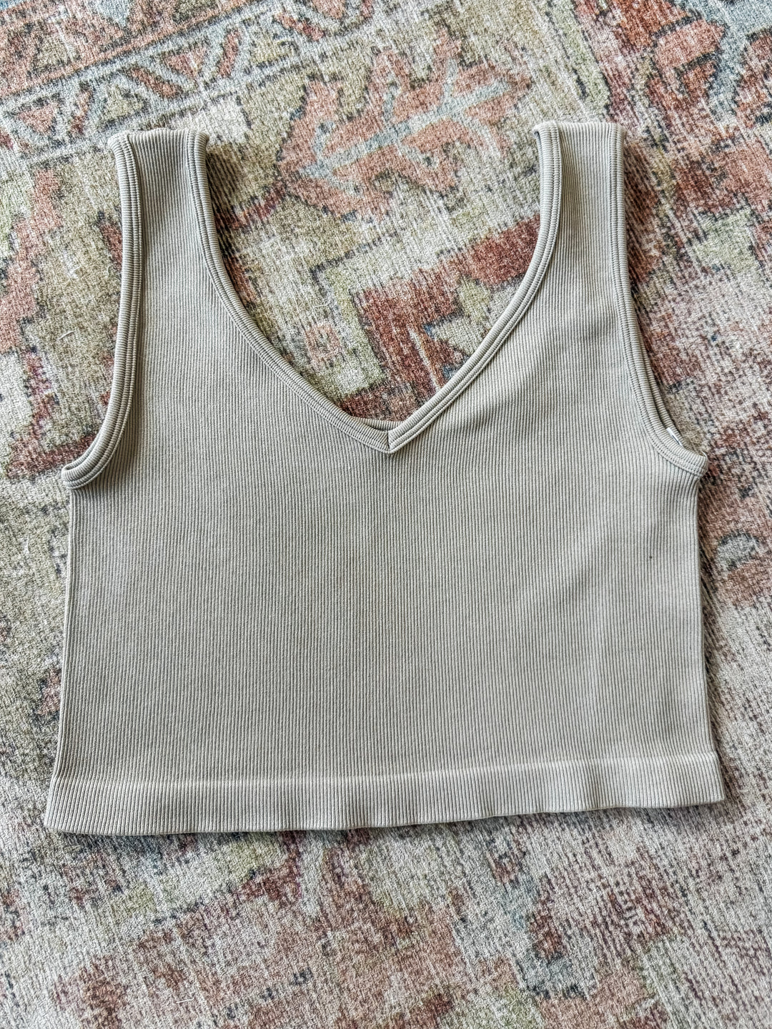Ribbed Deep Scoop Cropped Tank - Camel