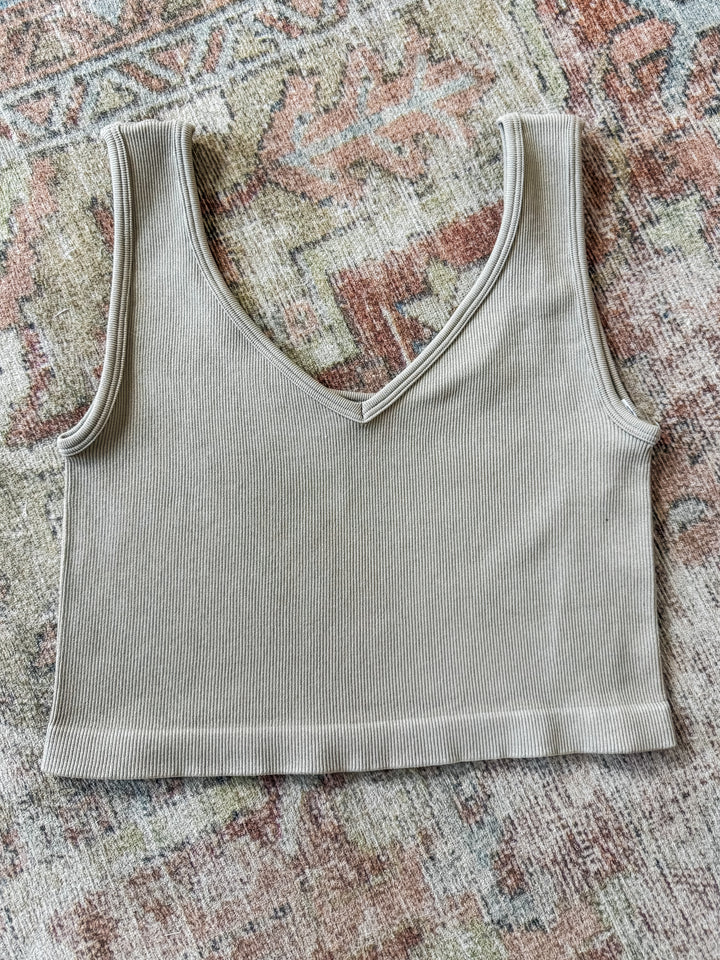 Ribbed Deep Scoop Cropped Tank - Camel