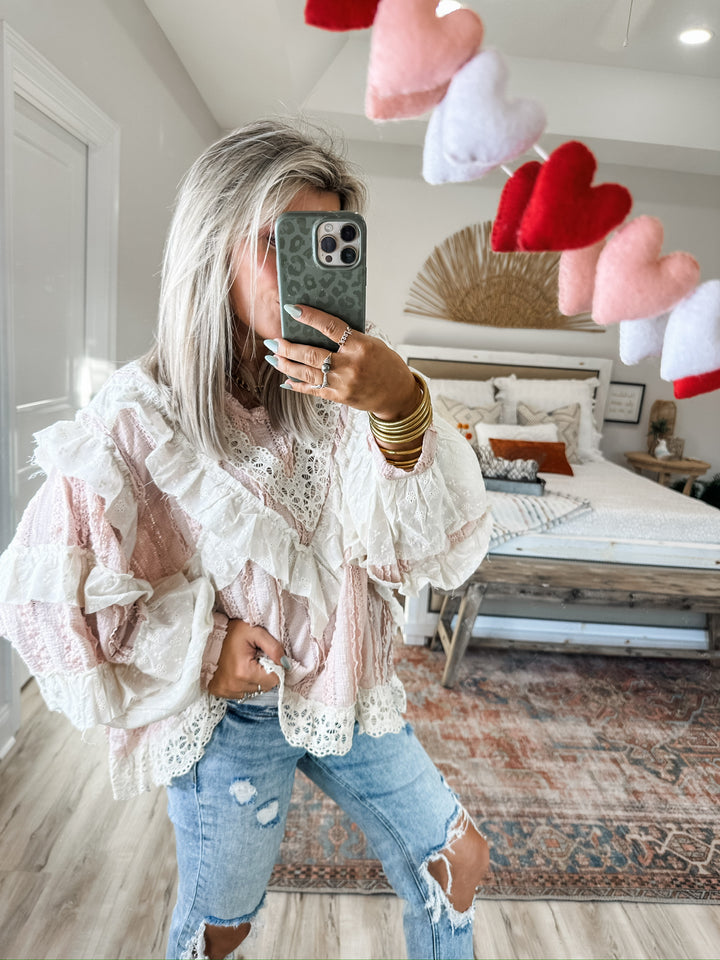 Statement Stitch Lace Top - Pink