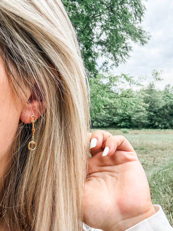 Linked Horse Bit Earrings - Gold
