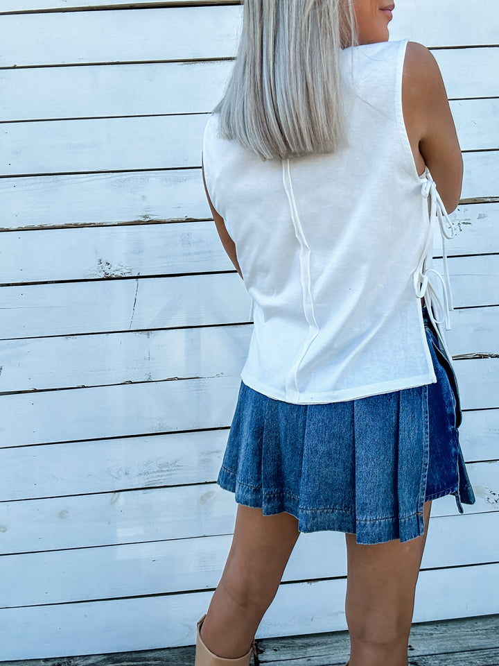 The Sweet Side Tank with Side Ties - Off White