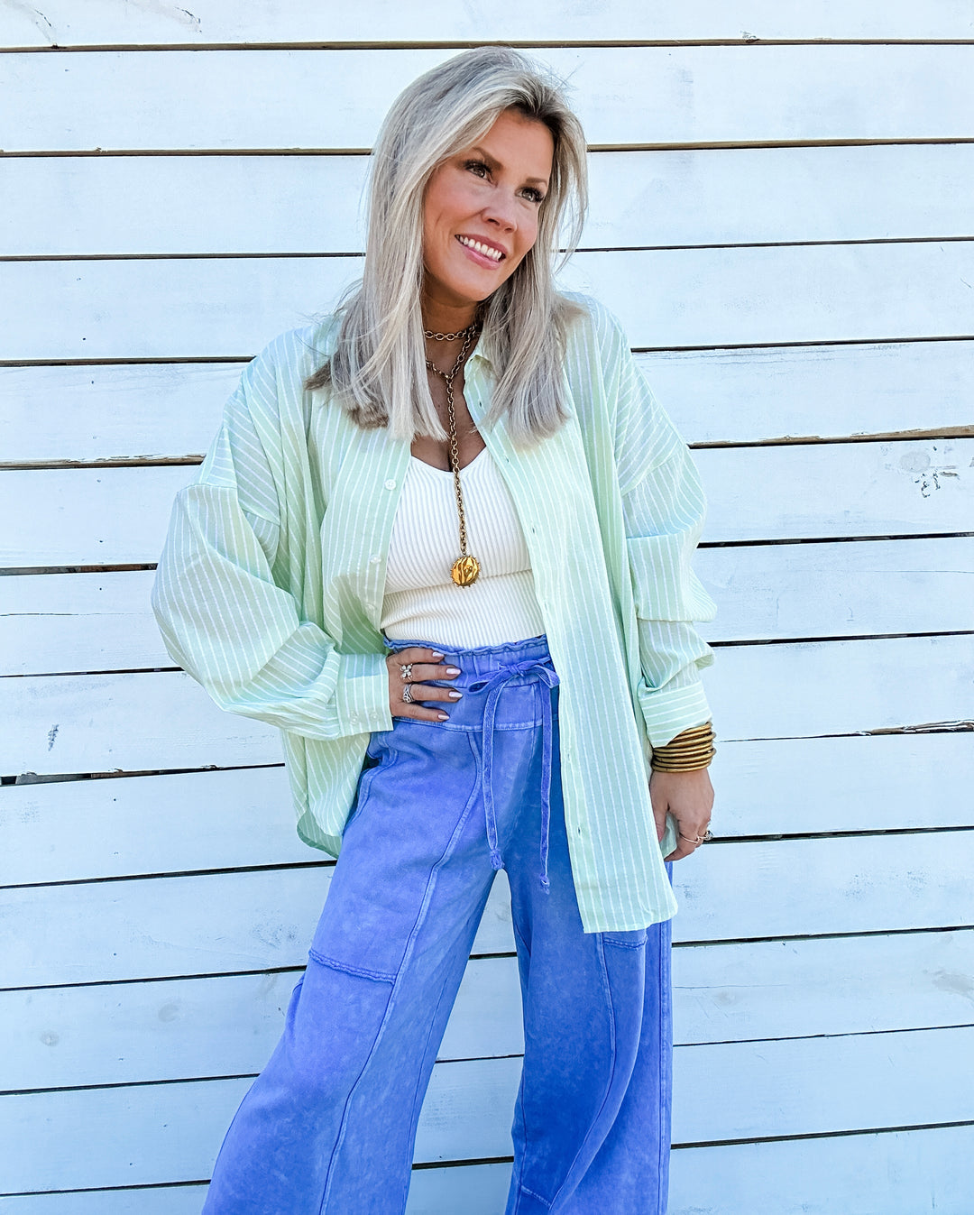 Hidden Cove Striped Woven Top - Green