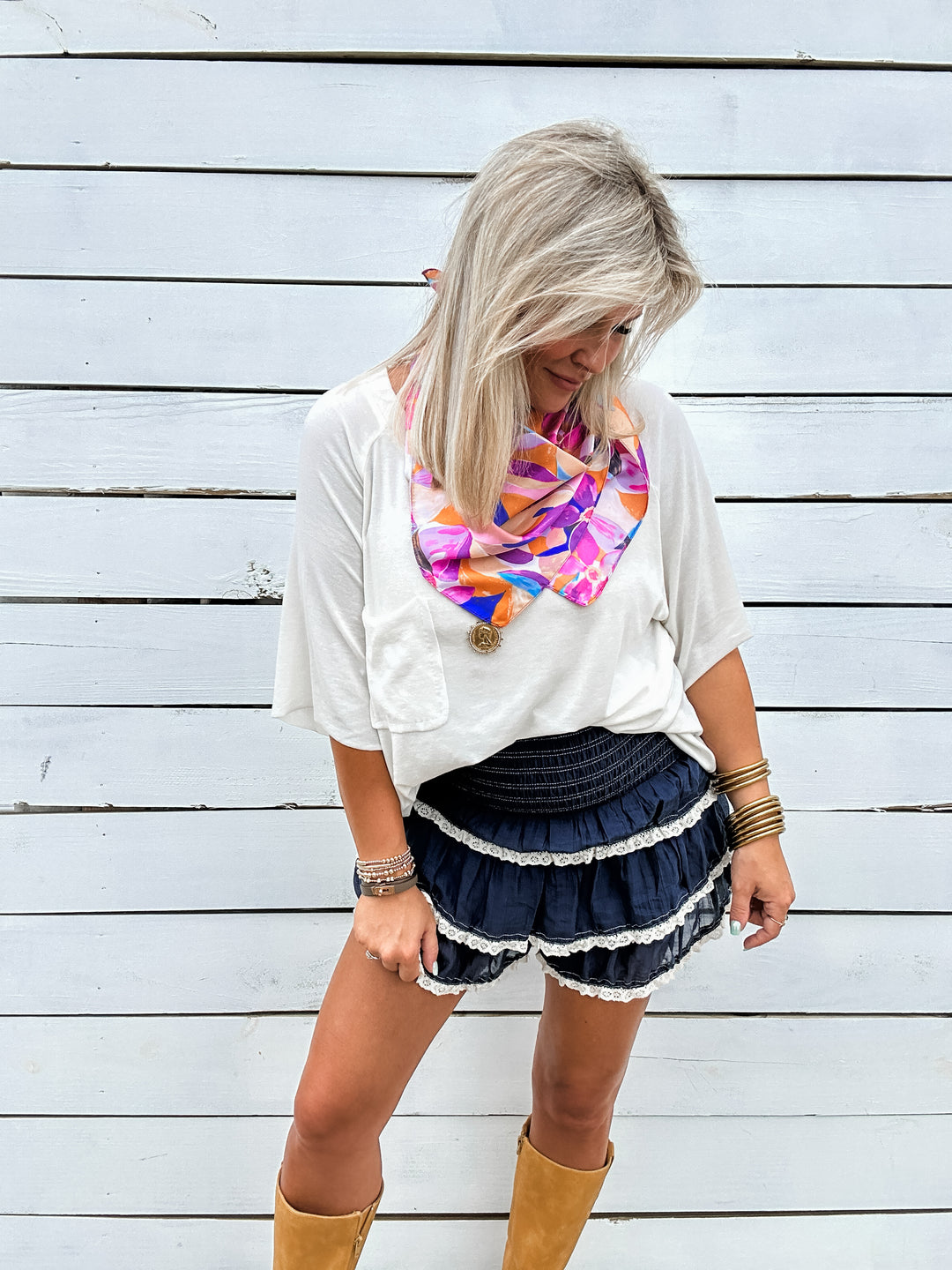 Midnight Lace Tiered Shorts