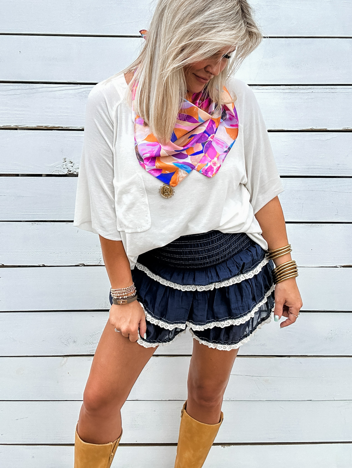 Midnight Lace Tiered Shorts