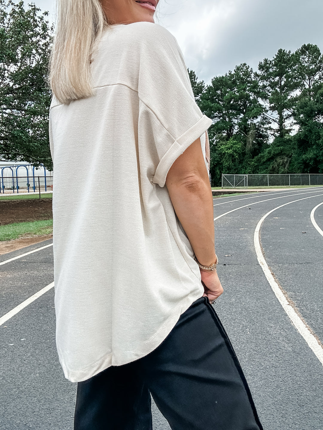 Kickoff Cutie Football Patchwork Top - Oatmeal