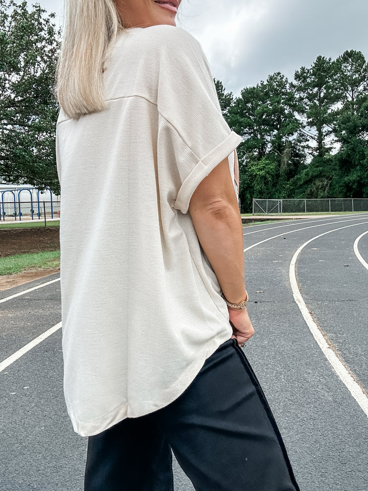 Kickoff Cutie Football Patchwork Top - Oatmeal