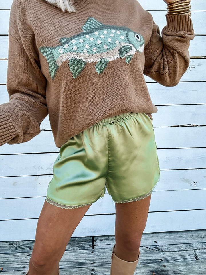 Lucky Lace Satin Shorts - Green