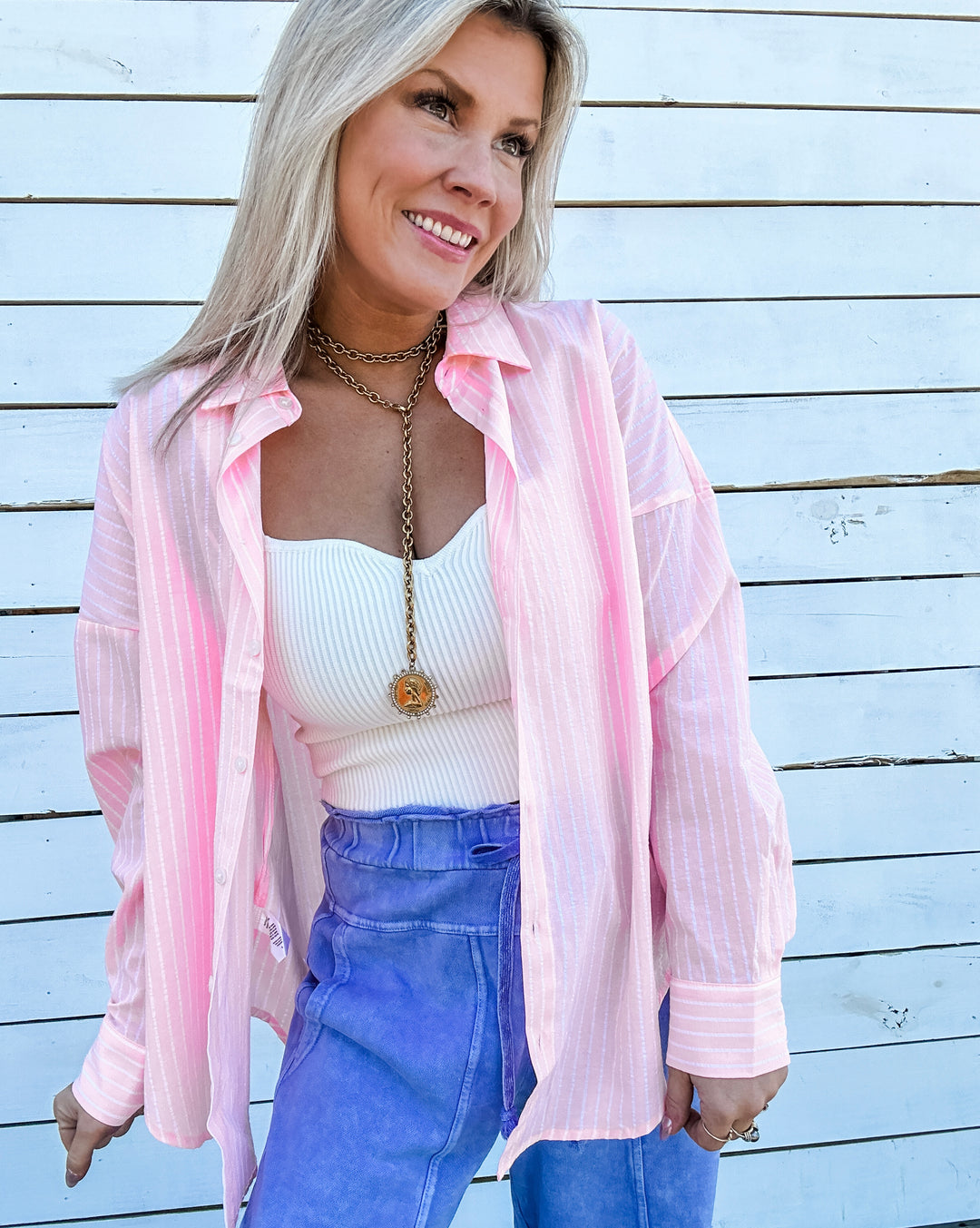 Hidden Cove Striped Woven Top - Pink