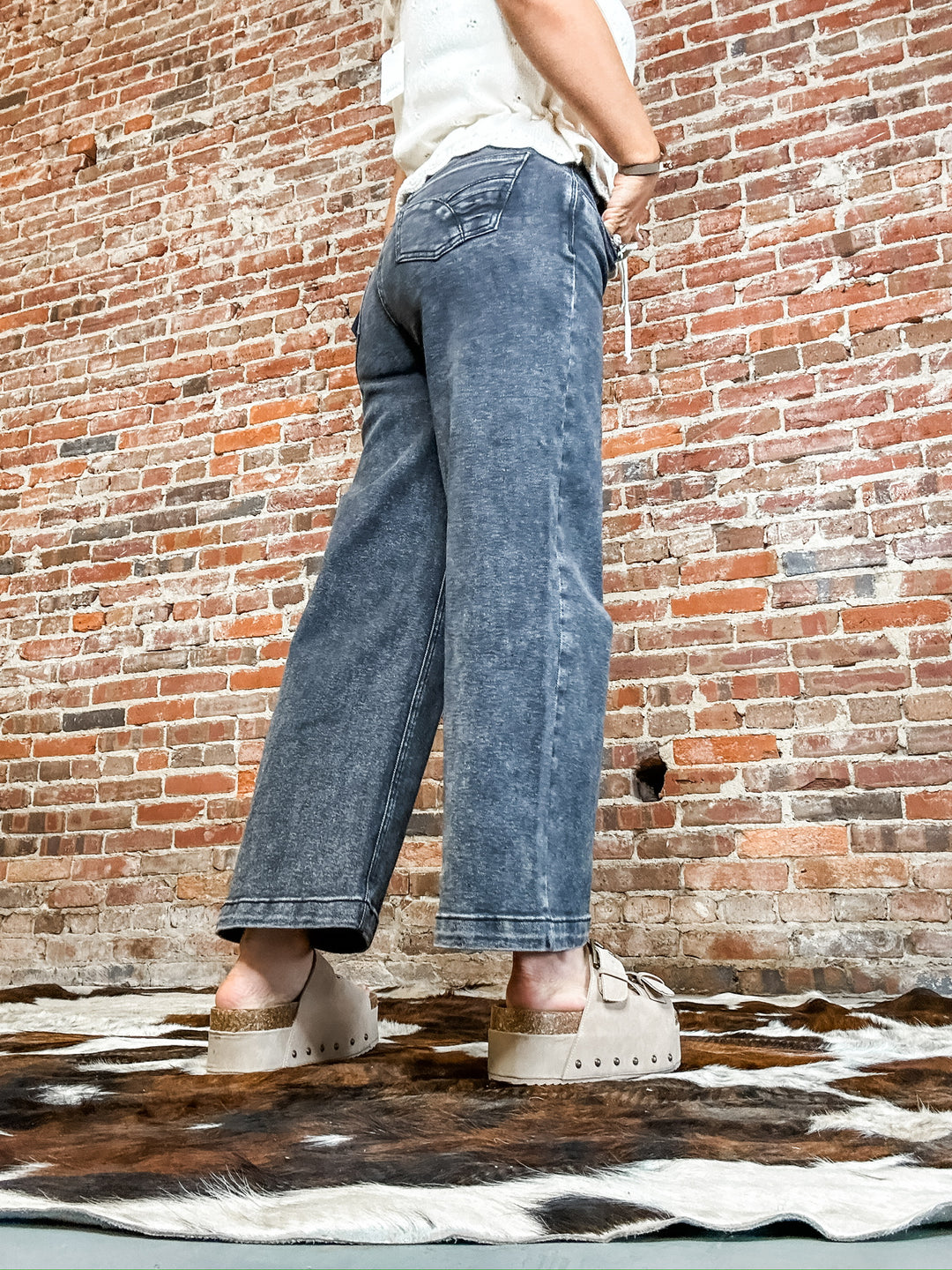 Bad Habit Washed Black Wide Crop Denim