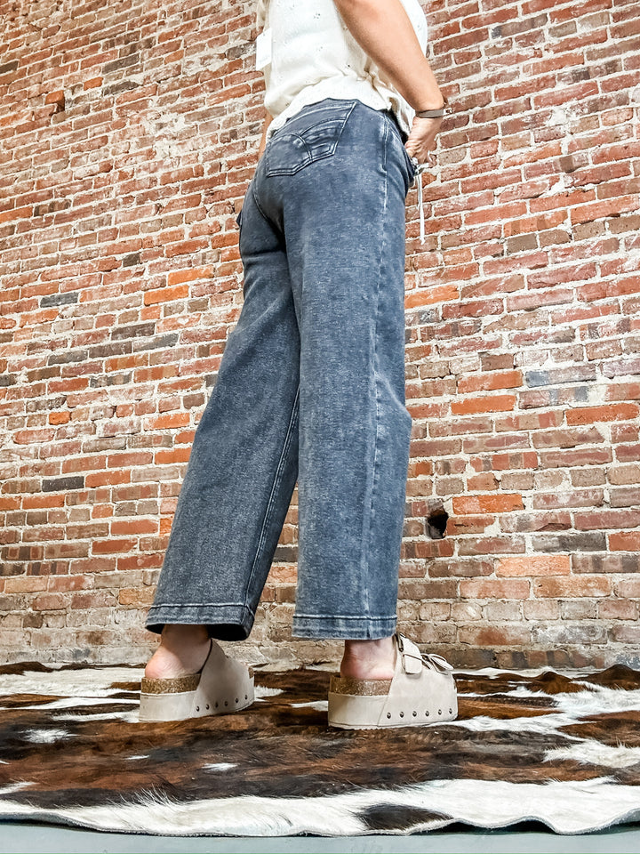 Bad Habit Washed Black Wide Crop Denim