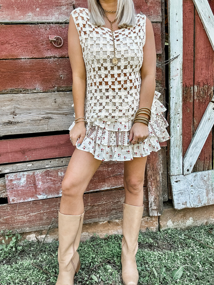 Wild Bloom Flower Crochet Open Knit Vest - Off White