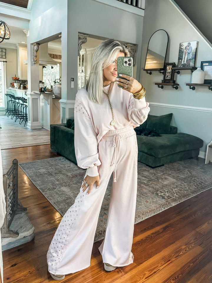 In The Details Embroidered Set - Pink