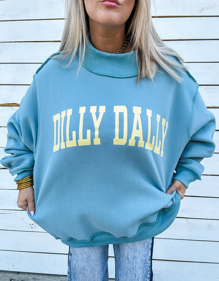 Dilly Dally Mock Neck Sweatshirt - Blue