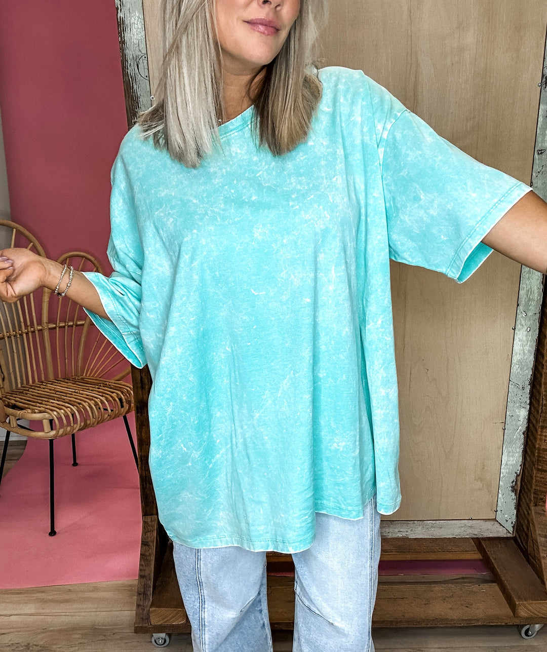 Acid Wash Boyfriend Tee - Mint DOORBUSTER