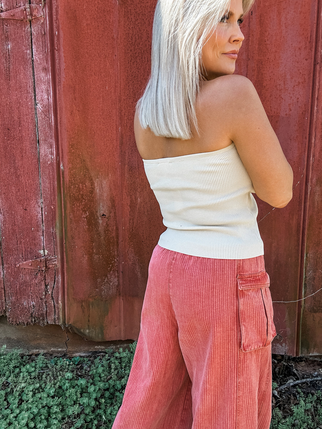 Twist & Texture Strapless Top