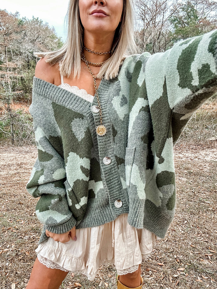 Camo Comfort Oversized Cardigan