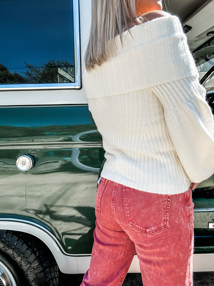 Festive Feels Washed Red Straight Denim