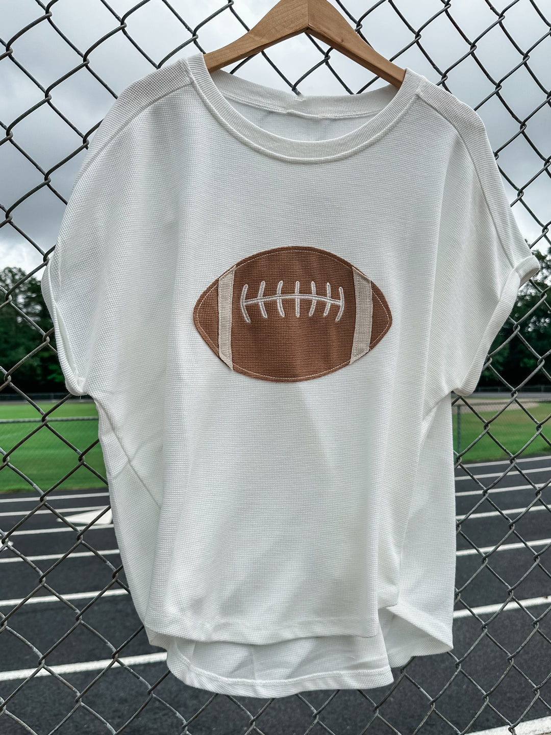 Kickoff Cutie Football Patchwork Top - Ivory