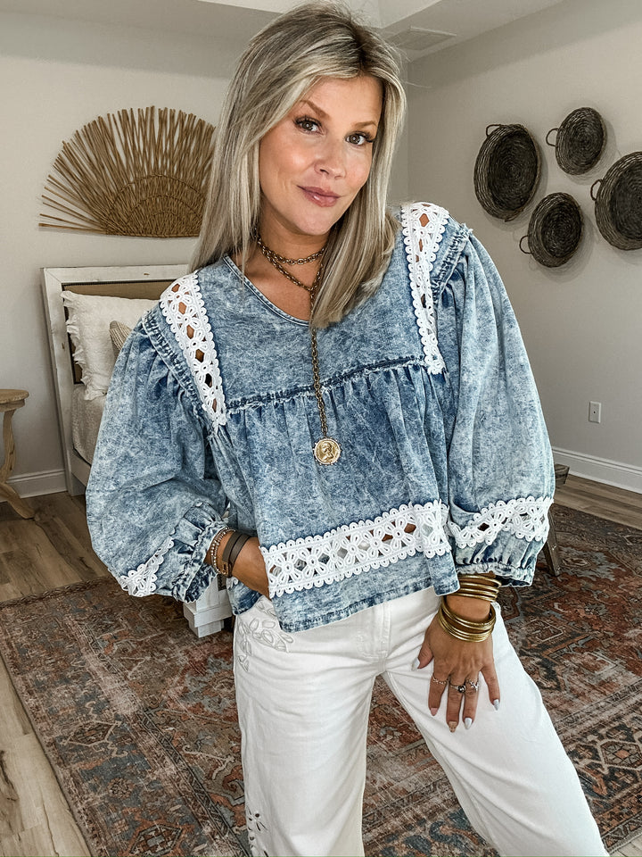 Washed & Woven Denim Top