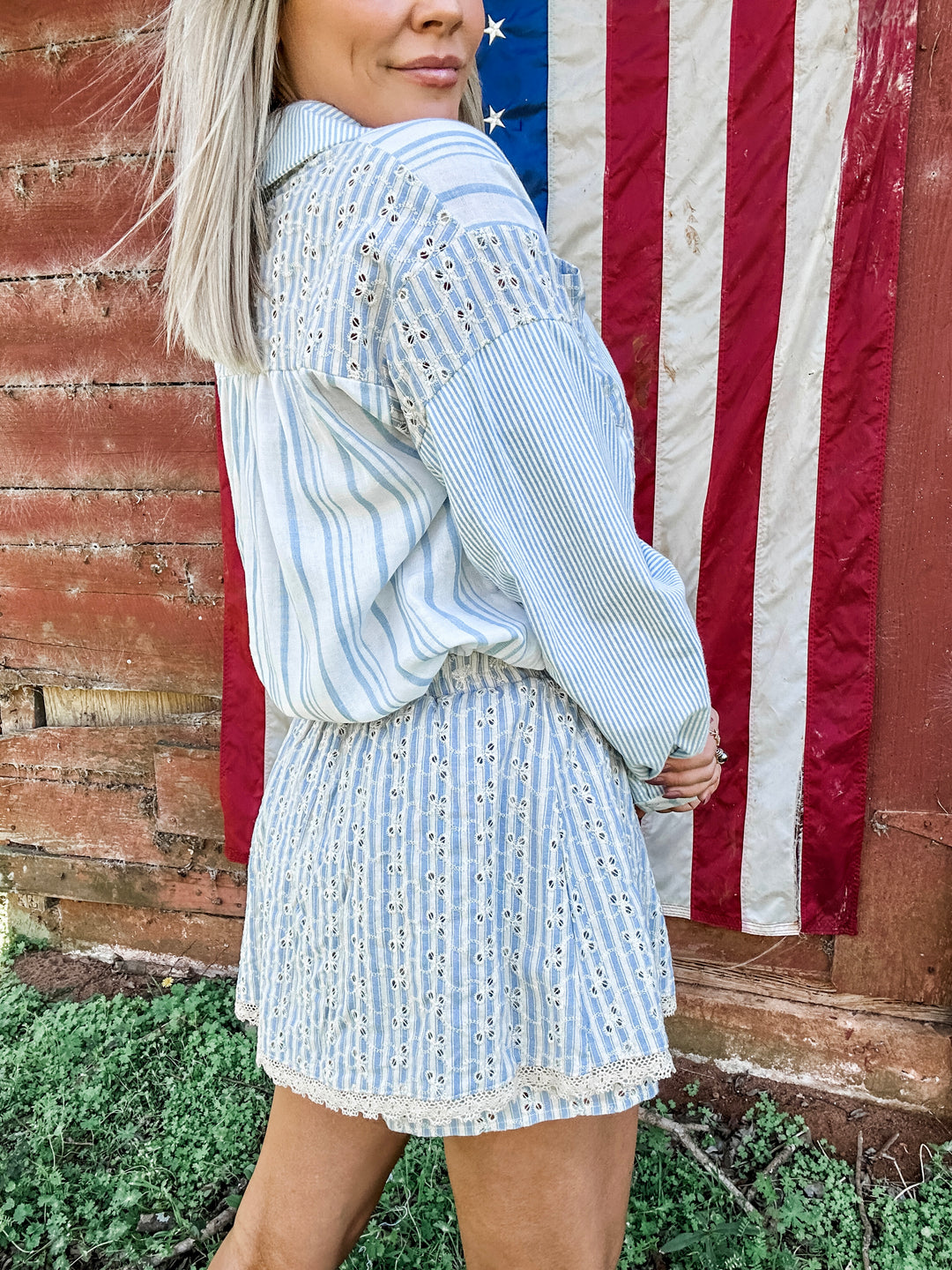 Keepsake Pinstripe Eyelet Lace Set