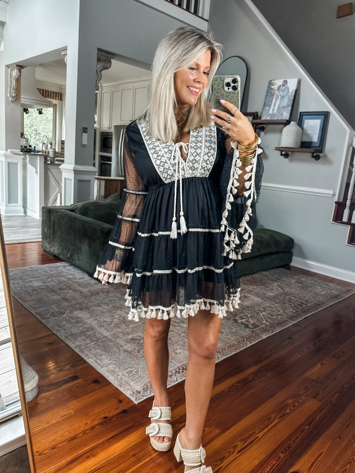 Untamed Tassel Dress - Black