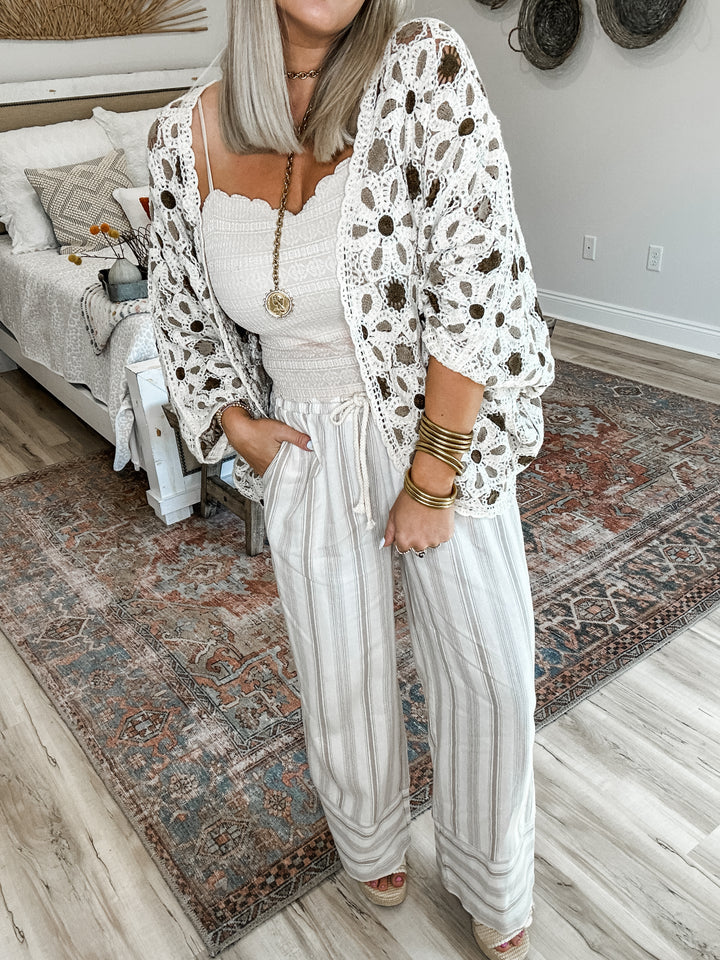 Mixed Feelings Crochet Cardigan - Natural