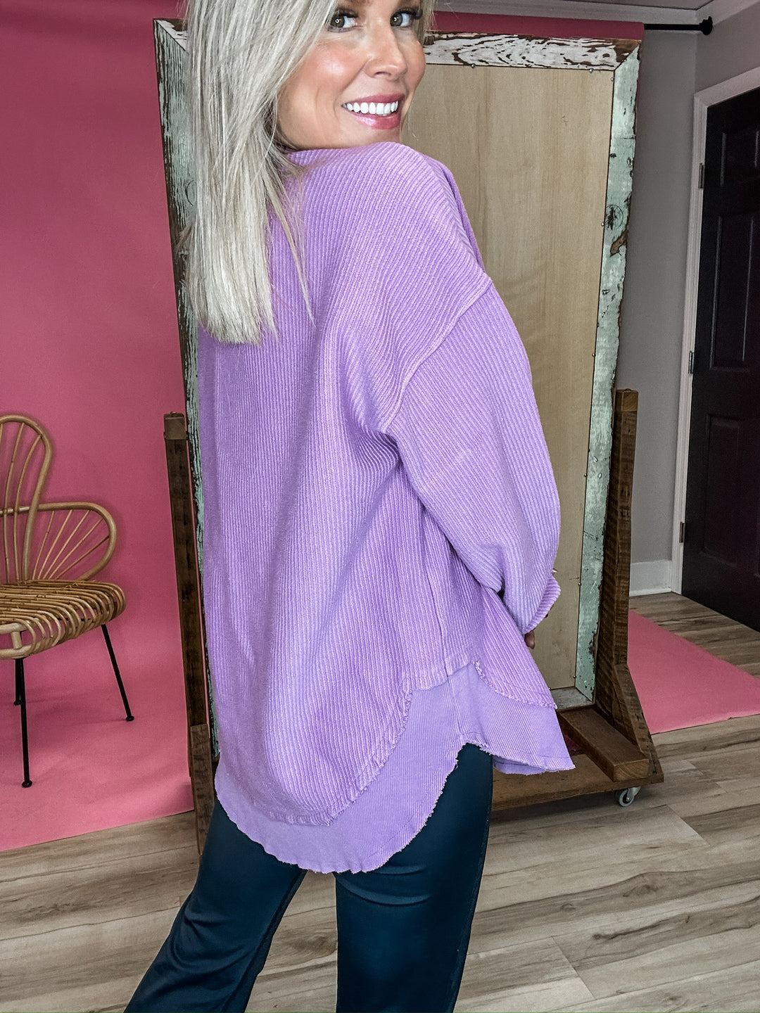 Rounded Hem Corded Sweatshirt - Purple DOORBUSTER