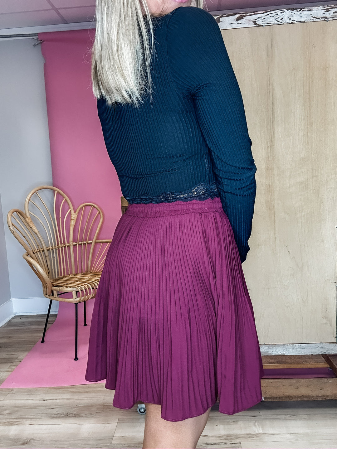 Follow Me Pleated Skort - Burgundy DOORBUSTER