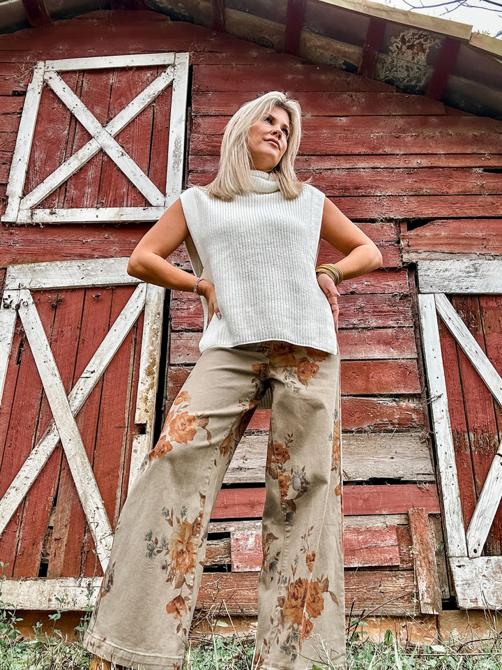 Faded Florals Denim - Olive