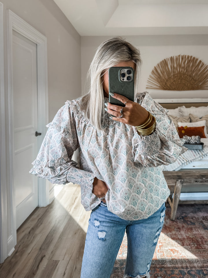 All the Right Feels Ruffle Sleeve Blouse