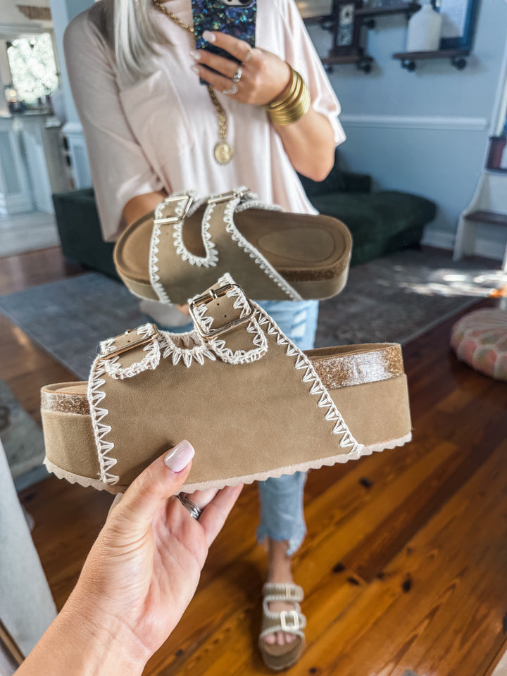 DISCOUNT Almost Famous Platforms - Mocha Stitch