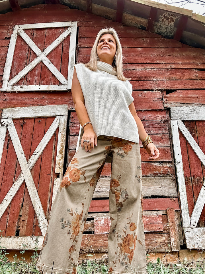 Faded Florals Denim - Olive