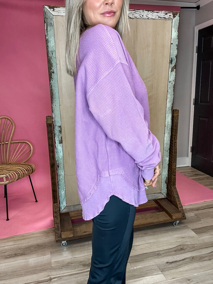 Rounded Hem Corded Sweatshirt - Purple DOORBUSTER