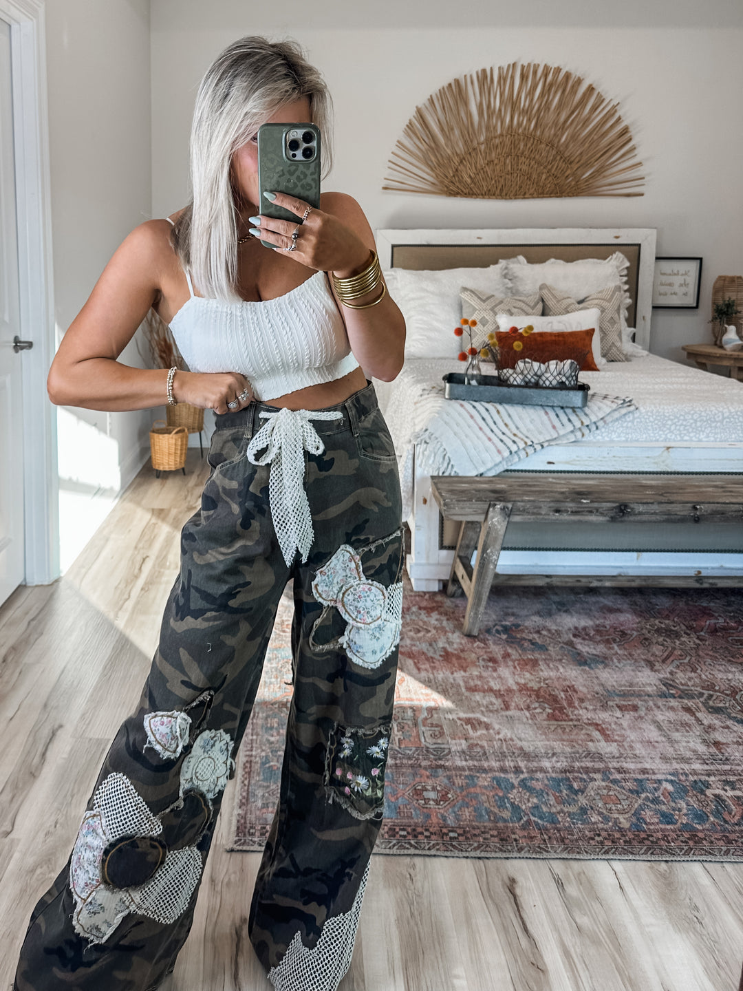 Flower Trails Wide Leg Bottoms - Camo