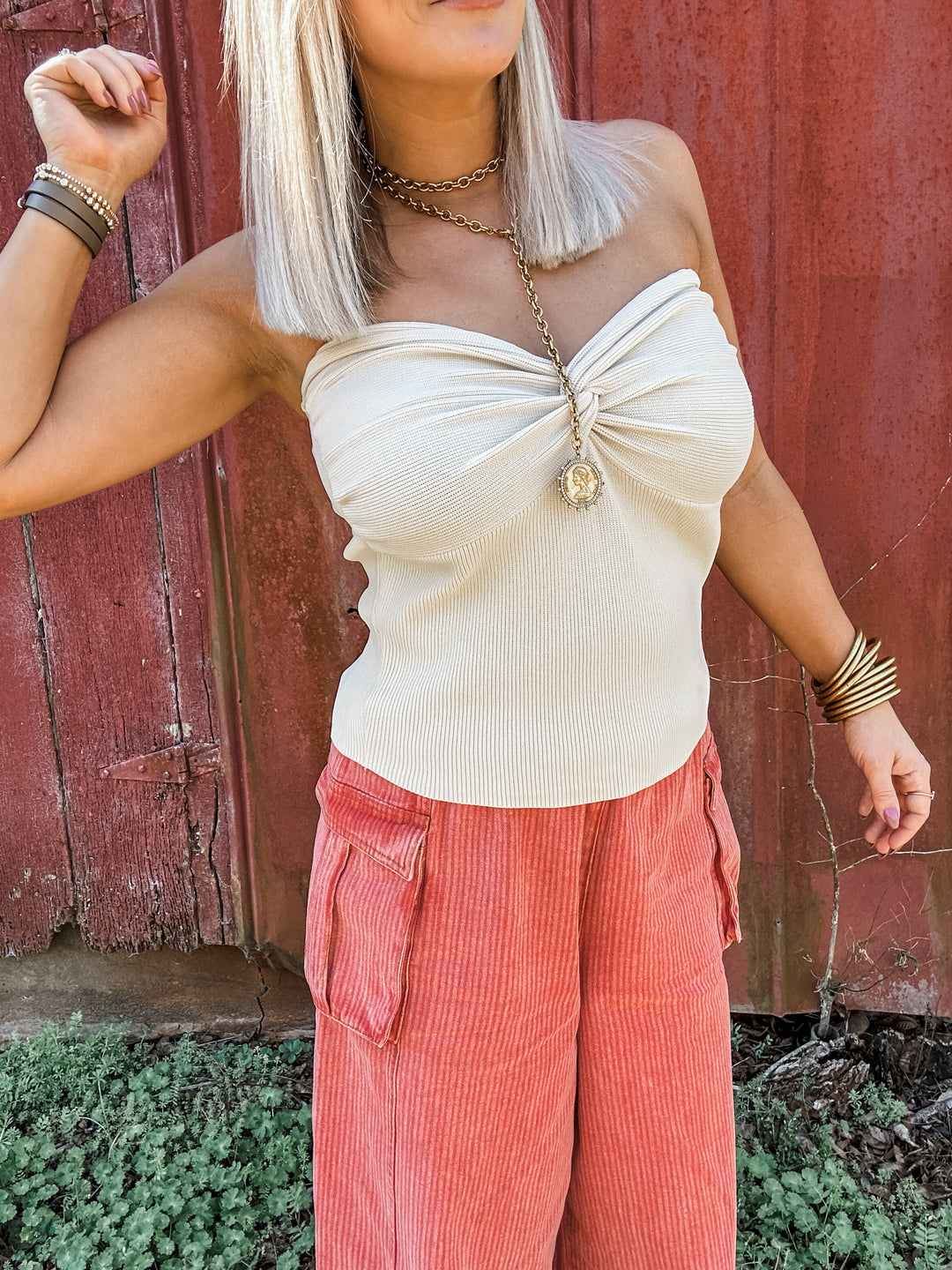Twist & Texture Strapless Top