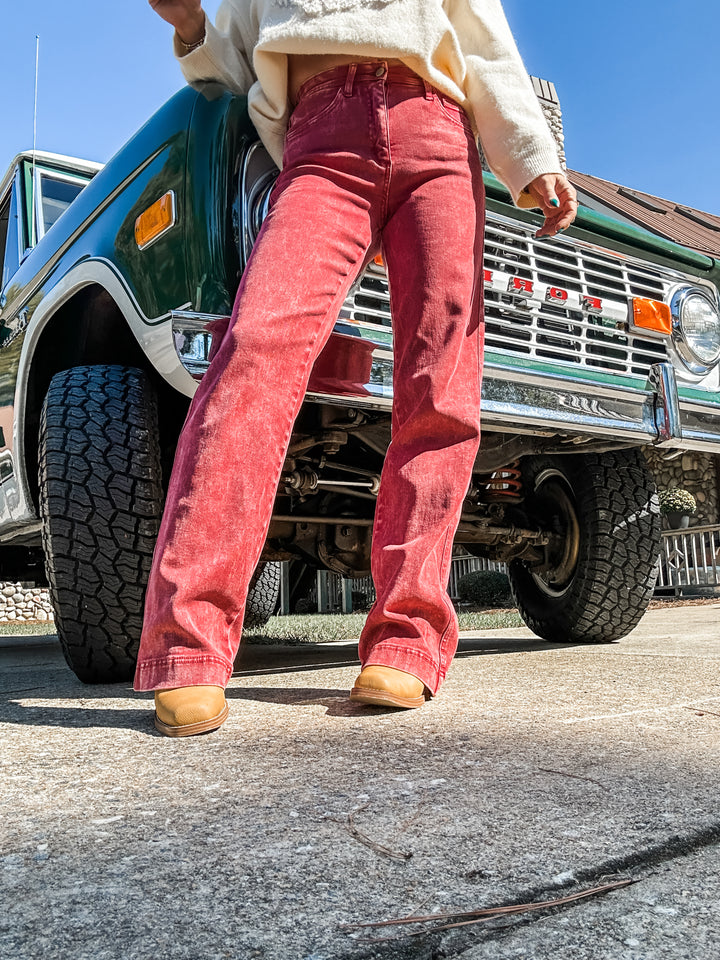 Festive Feels Washed Red Straight Denim